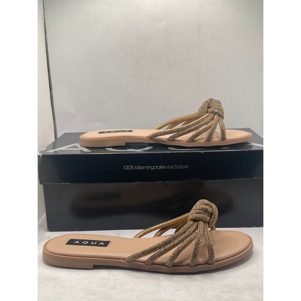 Aqua Womens Blink Metallic Embellished Slide Sandals Size 7
